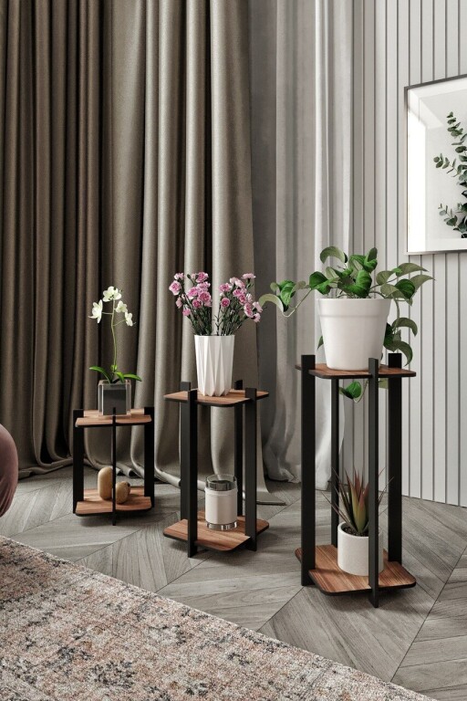 Suport din lemn pentru plante, Poter, Flower Desk Square, MDF , Maro