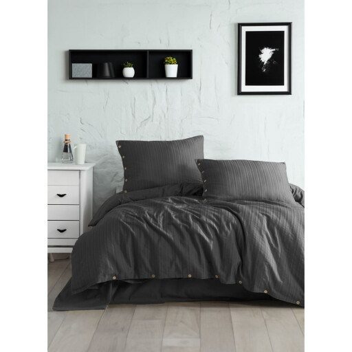 Lenjerie de pat gri închis din bumbac ranforcé pentru pat dublu, extinsă 240x220 cm Como Striped – Mila Home Luxury