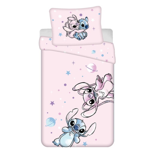 Lenjerie de pat pentru copii roz din bumbac pentru pat de o persoană 140x200 cm Lilo a Stitch "Universe" – Jerry Fabrics