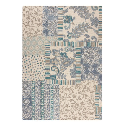 Covor albastru-bej țesut manual din lână 200x290 cm Eloise Patchwork – Flair Rugs