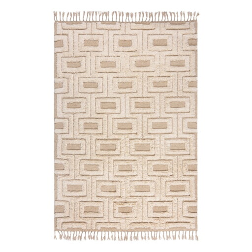 Covor bej-crem țesut manual din lână 200x290 cm Greek Key – Flair Rugs