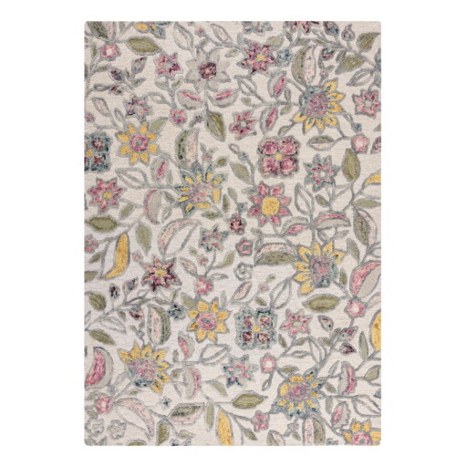 Covor crem țesut manual din lână 200x290 cm Tania Floral – Flair Rugs