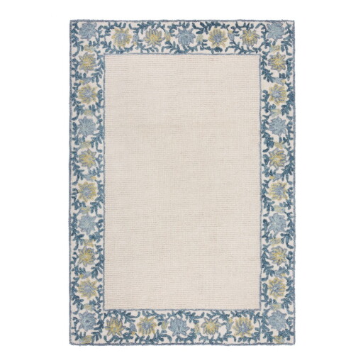 Covor albastru-fildeș țesut manual din amestesc de lână 200x290 cm Myla Floral Frame – Flair Rugs