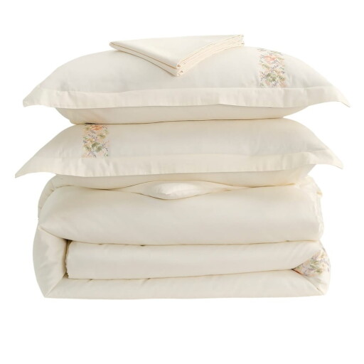 Lenjerie de pat crem din bumbac satinat pentru pat de o persoană cu cearceaf inclus, cu 6 piese 140x200 cm Maison Bloom – Mila Home Luxury