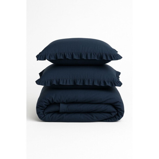 Lenjerie de pat albastru-închis din bumbac ranforcé pentru pat dublu, extinsă 240x220 cm Ruffle Striped – Mila Home Luxury