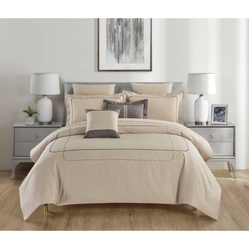 Lenjerie de pat bej din bumbac ranforcé pentru pat dublu, extinsă cu cearceaf inclus, cu 6 piese 240x220 cm Calm of Lines – Mila Home Luxury