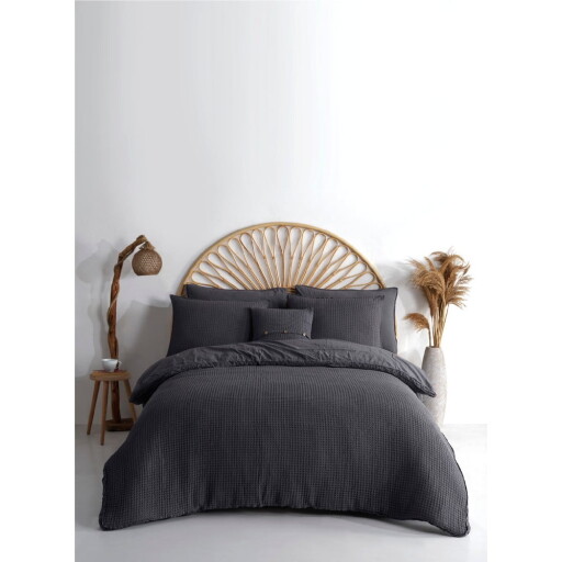Lenjerie de pat gri antracit din bumbac ranforcé pentru pat dublu, extinsă 240x220 cm Waffle Striped – Mila Home Luxury