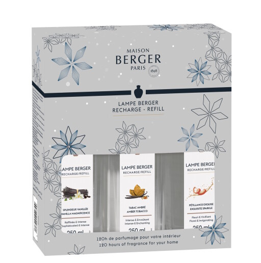 Set parfum pentru lampa catalitica Maison Berger Rosalie Splendeur Vanillee  Exquisite Sparkle  Tabac Ambre 3x 250ml
