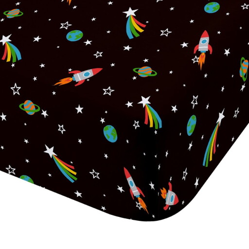 Cearceaf pentru copii negru pentru pat dublu cu elastic 135x190 cm Rainbow Rockets – Catherine Lansfield