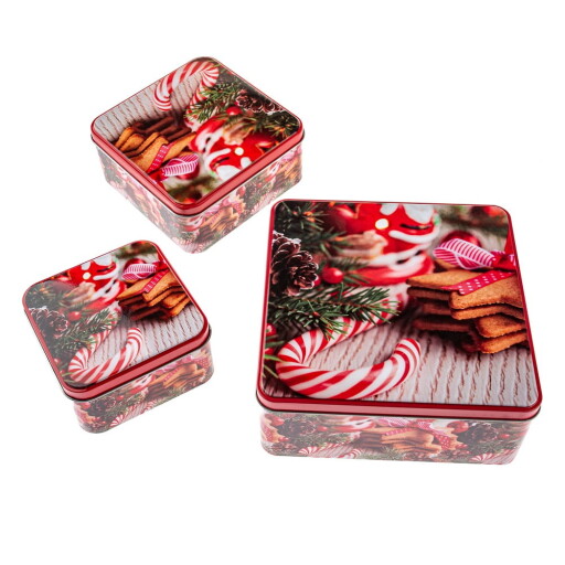 Recipiente 3 buc. din metal pentru prăjituri Christmas – Dakls
