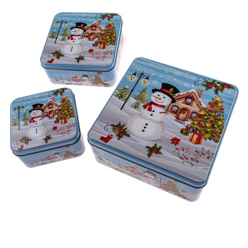 Recipiente 3 buc. din metal pentru prăjituri Snowman – Dakls