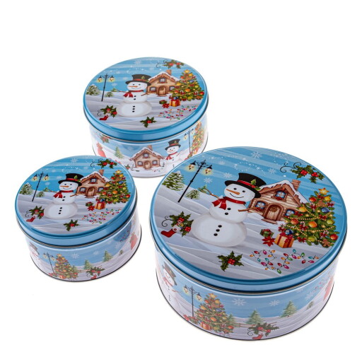 Recipiente 3 buc. din metal pentru prăjituri Snowman – Dakls