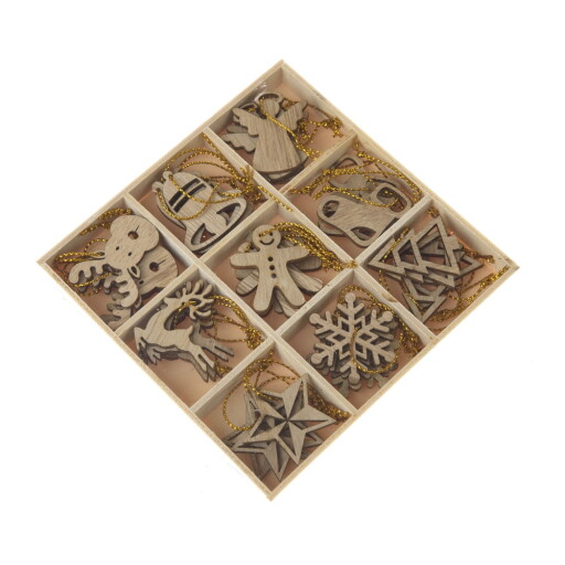 Ornamente de Crăciun 36 buc. din lemn ø 3,5 cm Natur – Dakls