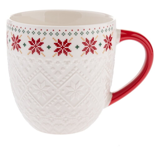 Cană albă din porțelan 630 ml cu model de Crăciun Knitting – Dakls