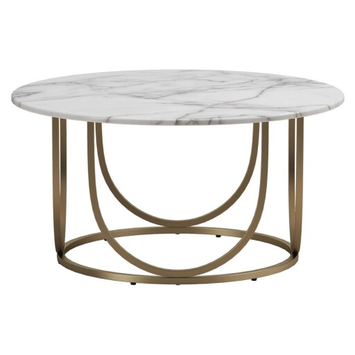 Măsuță de cafea albă-aurie, rotundă, cu aspect de marmură ø 79 cm Gwyneth – CosmoLiving by Cosmopolitan