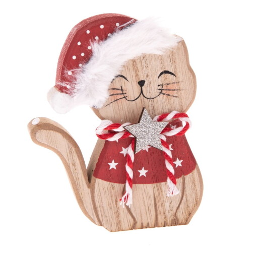 Figurină de Crăciun din lemn (înălțime 11 cm) Happy Cat – Dakls