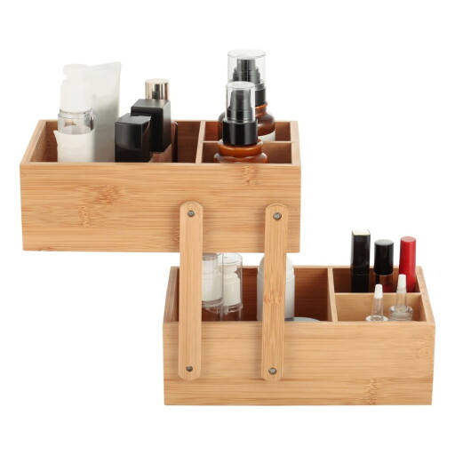 Organizator de baie în culoare naturală pentru cosmetice, din bambus Isalys – MSV