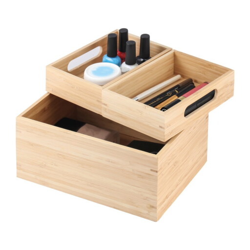 Organizator de baie în culoare naturală pentru cosmetice, din bambus Isalys – MSV