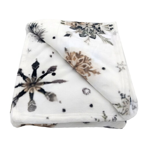 Pătură albă din micropluș/cocolino 150x200 cm cu model de Crăciun Nord Flake – My House