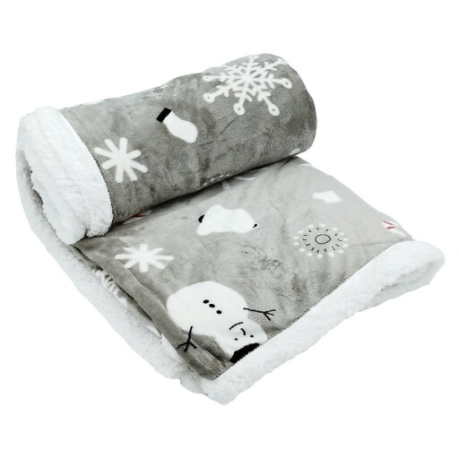 Pătură gri din sherpa 150x200 cm cu model de Crăciun Snowman – My House