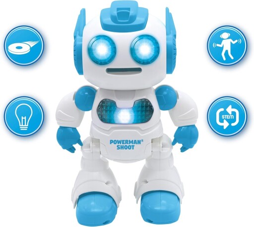Jucarie robot Powerman Shoot, LEXIBOOK, 23.5 cm, plastic, alb/albastru
