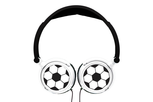 Casti pliabile cu fir pentru copii Fotbal, LEXIBOOK, 21x17x4 cm, plastic/textil, alb/negru