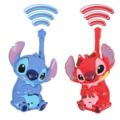 Set 2 statii Walkie-Talkie Disney Stitch, LEXIBOOK, 6.8x4.4x16.6 cm, plastic, albastru/rosu