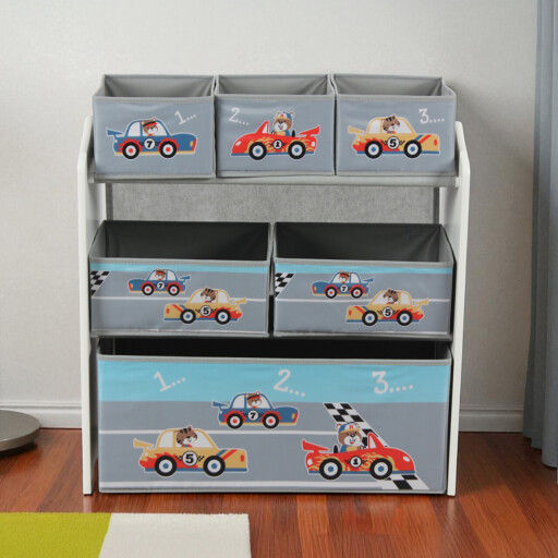 Organizator jucarii / mobilier camera copilului Cars, U-Grow, 63x30x60 cm, lemn de pin/textil, gri