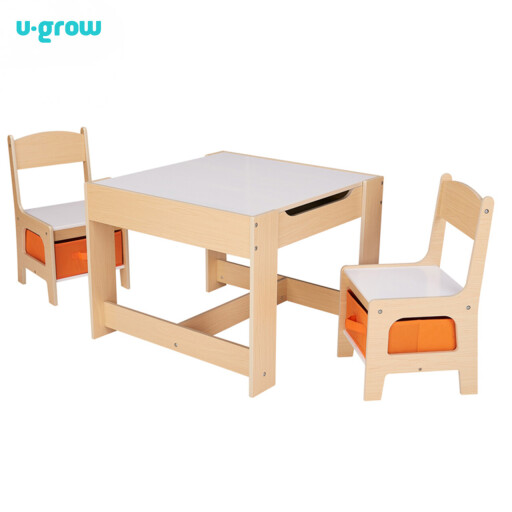 Set birou cu 2 scaune, U-Grow, 61x61x48.3 cm / 28x30x53 cm, MDF, natur