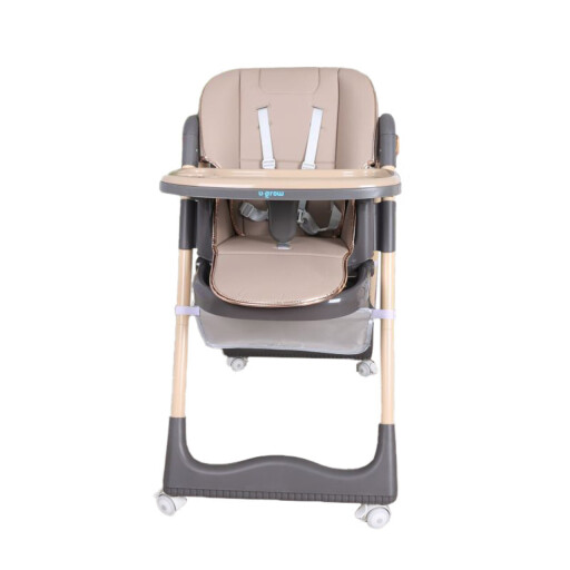 Scaun de masa pentru bebelusi cu inaltime reglabila, U-Grow, 53.5x20.5x62 cm, piele ecologica/textil, maro