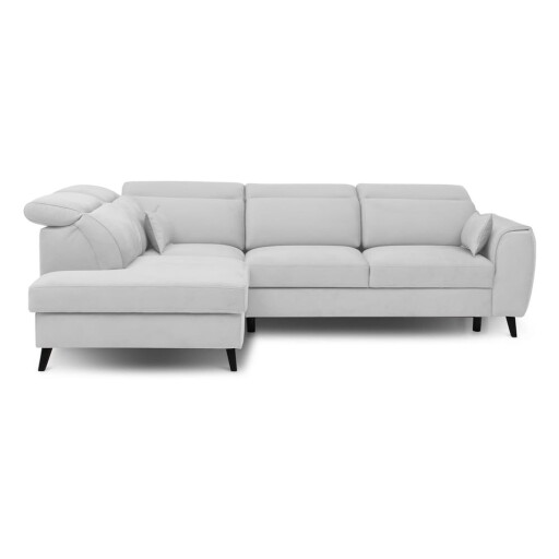 Colțar alb extensibil/cu spațiu de depozitare cu tapițerie din catifea (cu colț pe partea stângă/în formă de ”L”) Noble – ELTAP