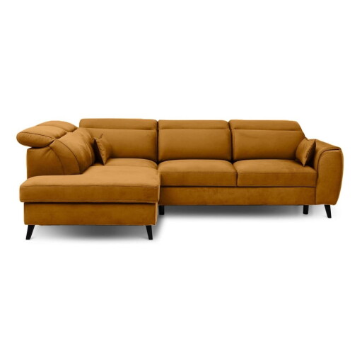 Colțar galben extensibil/cu spațiu de depozitare cu tapițerie din catifea (cu colț pe partea stângă/în formă de ”L”) Noble – ELTAP