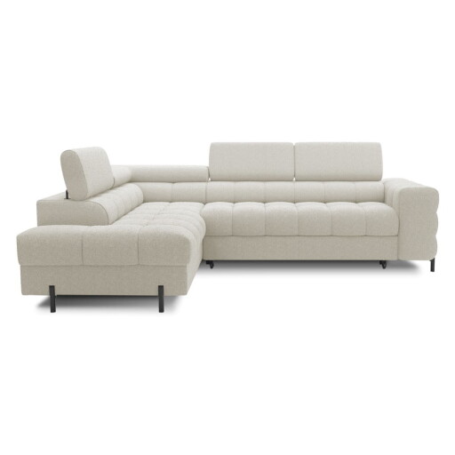 Colțar crem extensibil/cu spațiu de depozitare cu tapițerie din țesătură bouclé (cu colț pe partea stângă/în formă de ”L”) Ferucce – ELTAP