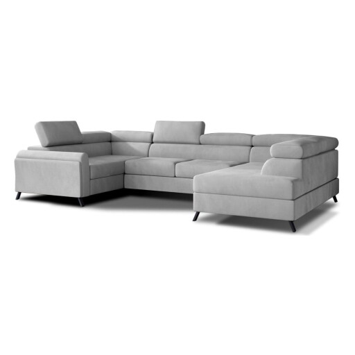 Colțar gri deschis extensibil/cu spațiu de depozitare cu tapițerie din catifea (cu colț pe partea dreaptă/în formă de "U") Escada – ELTAP