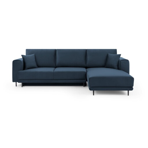 Colțar albastru extensibil/cu spațiu de depozitare cu tapițerie din catifea (cu colț pe partea dreaptă/cu șezlong) Dalia – ELTAP