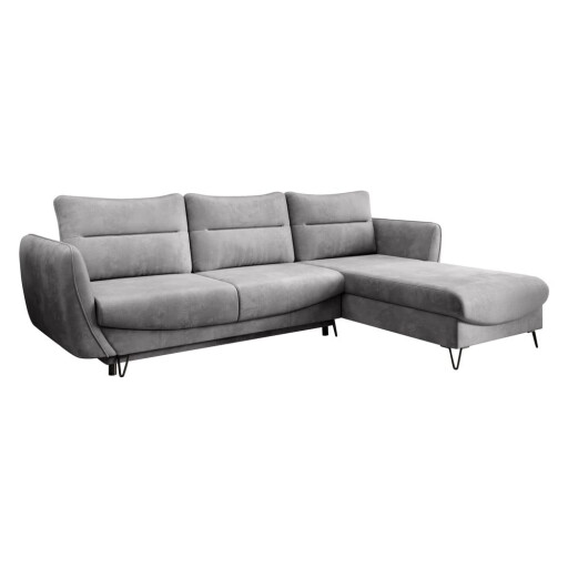 Colțar gri deschis extensibil/cu spațiu de depozitare cu tapițerie din catifea (cu colț pe partea dreaptă/cu șezlong) Silva – ELTAP