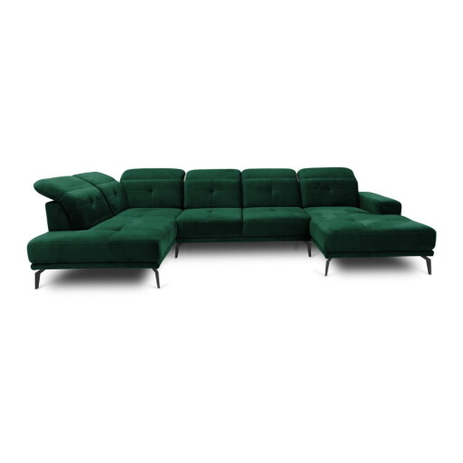 Colțar verde cu tapițerie din catifea (cu colț pe partea stângă/în formă de "U") Bretan – ELTAP