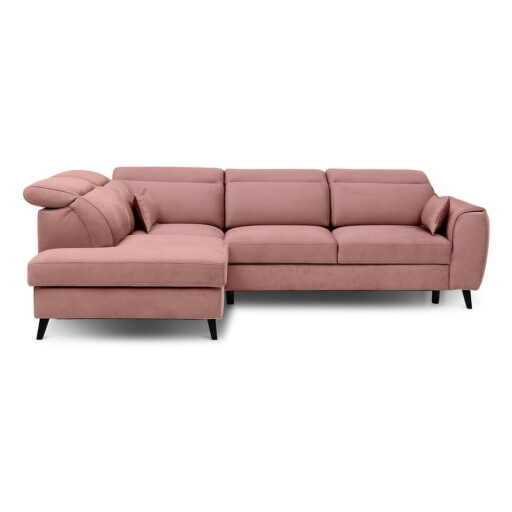 Colțar roz extensibil/cu spațiu de depozitare cu tapițerie din catifea (cu colț pe partea stângă/în formă de ”L”) Noble – ELTAP