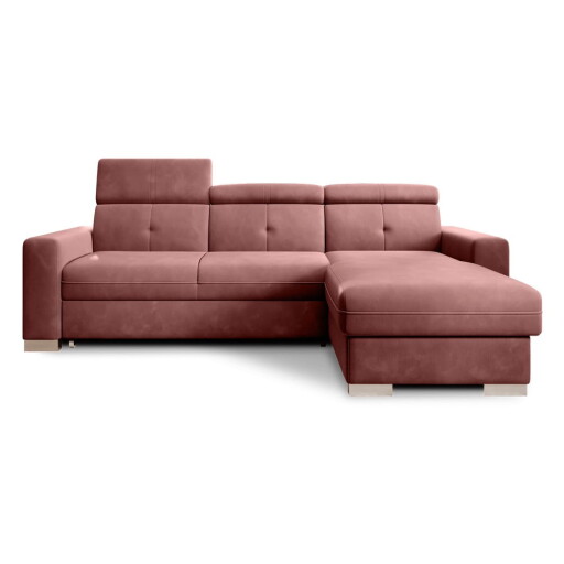 Colțar roz extensibil/cu spațiu de depozitare cu tapițerie din catifea (cu colț pe partea dreaptă/cu șezlong) Fresia – ELTAP