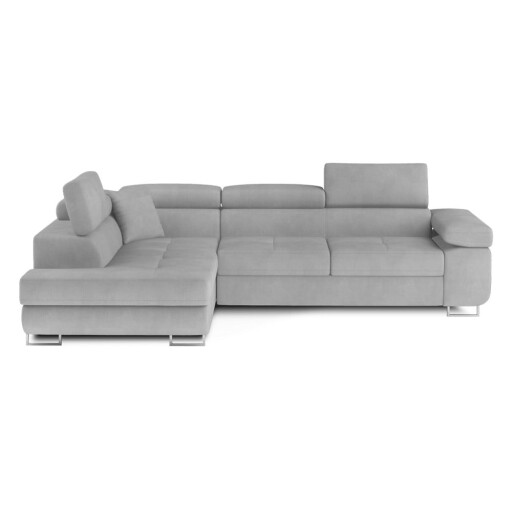 Colțar gri deschis extensibil/cu spațiu de depozitare cu tapițerie din catifea (cu colț pe partea stângă/în formă de ”L”) Anton – ELTAP