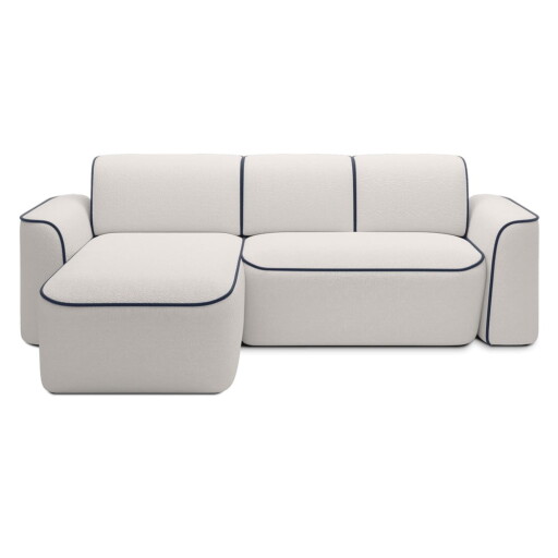 Colțar albastru/crem cu tapițerie din țesătură bouclé (cu colț pe partea stângă/cu șezlong) Ume – ELTAP