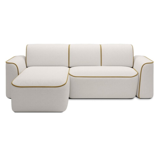 Colțar galben/crem cu tapițerie din țesătură bouclé (cu colț pe partea stângă/cu șezlong) Ume – ELTAP