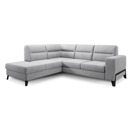 Colțar gri deschis extensibil/cu spațiu de depozitare cu tapițerie din catifea (cu colț pe partea stângă/în formă de ”L”) Cassara – ELTAP