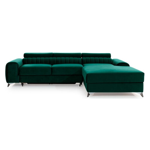 Colțar verde extensibil/cu spațiu de depozitare cu tapițerie din catifea (cu colț pe partea dreaptă/cu șezlong) Grayson – ELTAP