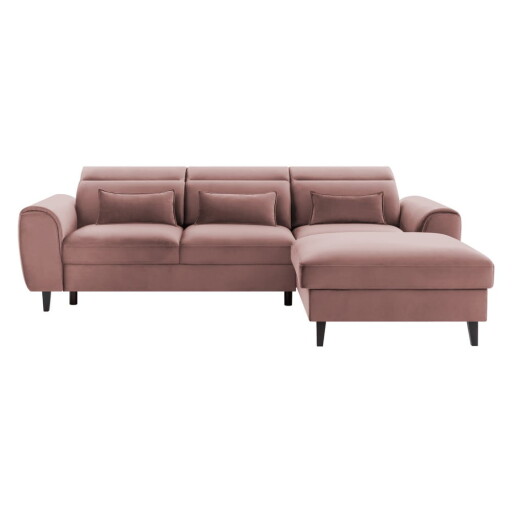 Colțar roz extensibil/cu spațiu de depozitare cu tapițerie din catifea (cu colț pe partea dreaptă/cu șezlong) Foble – ELTAP