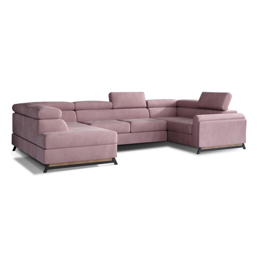 Colțar roz extensibil/cu spațiu de depozitare cu tapițerie din catifea (cu colț pe partea stângă/în formă de "U") Escada – ELTAP