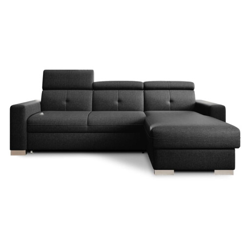 Colțar negru extensibil/cu spațiu de depozitare (cu colț pe partea dreaptă/cu șezlong) Fresia – ELTAP