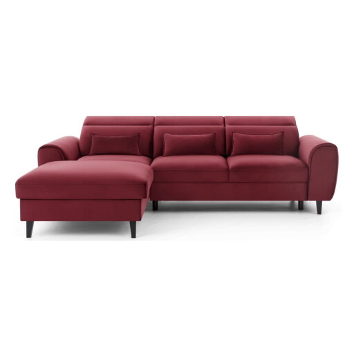Colțar roșu extensibil/cu spațiu de depozitare cu tapițerie din catifea (cu colț pe partea stângă/cu șezlong) Foble – ELTAP