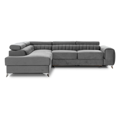 Colțar gri extensibil/cu spațiu de depozitare cu tapițerie din catifea (cu colț pe partea stângă/în formă de ”L”) Laurence – ELTAP