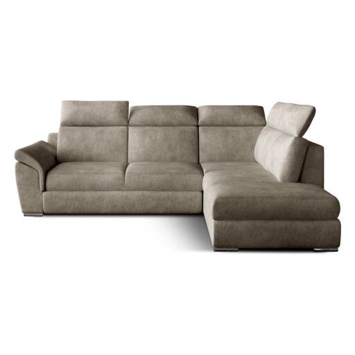 Colțar bej extensibil/cu spațiu de depozitare cu tapițerie din catifea (cu colț pe partea dreaptă/în formă de ”L”) Loreto – ELTAP